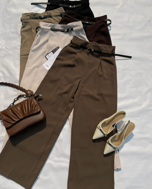 Korean Belted Straight Fit Trousers.