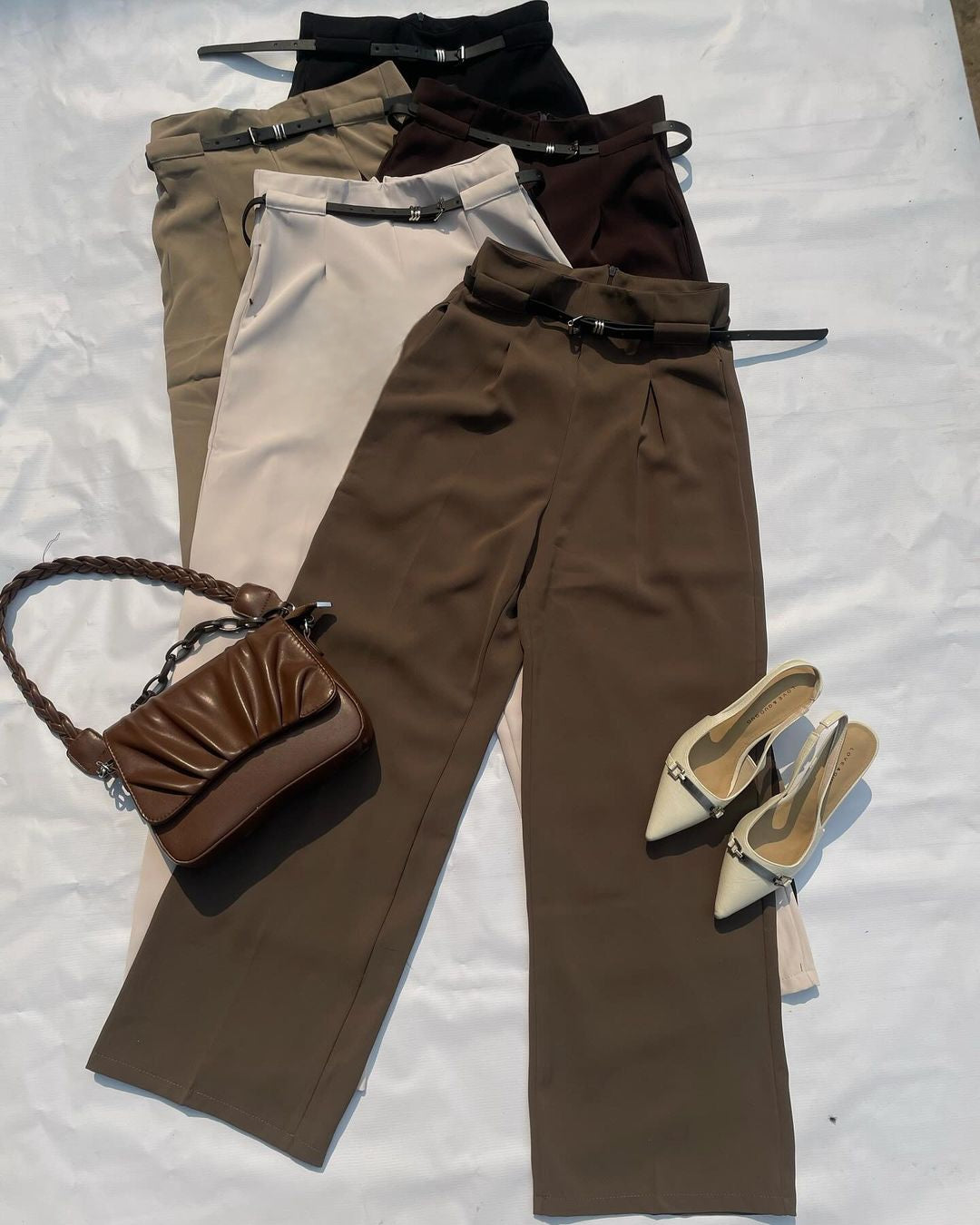 Korean Belted Straight Fit Trousers.